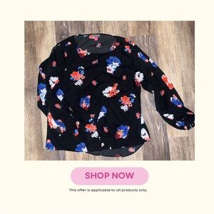 Vince Camuto Floral Twist-Front Black Long-Sleeve Top